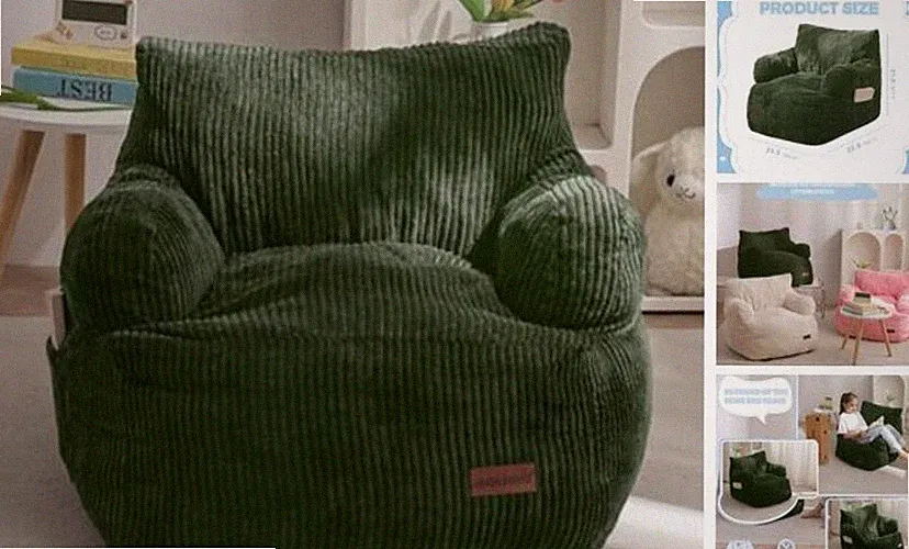 Kids Bean Bag Chair, Stuffed Toddler Bean Bag Sofa with Standard Dark Green