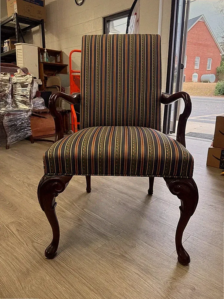 Queen Ann Style Upholstered Mahogany Armchair 24" x 26" x 39"