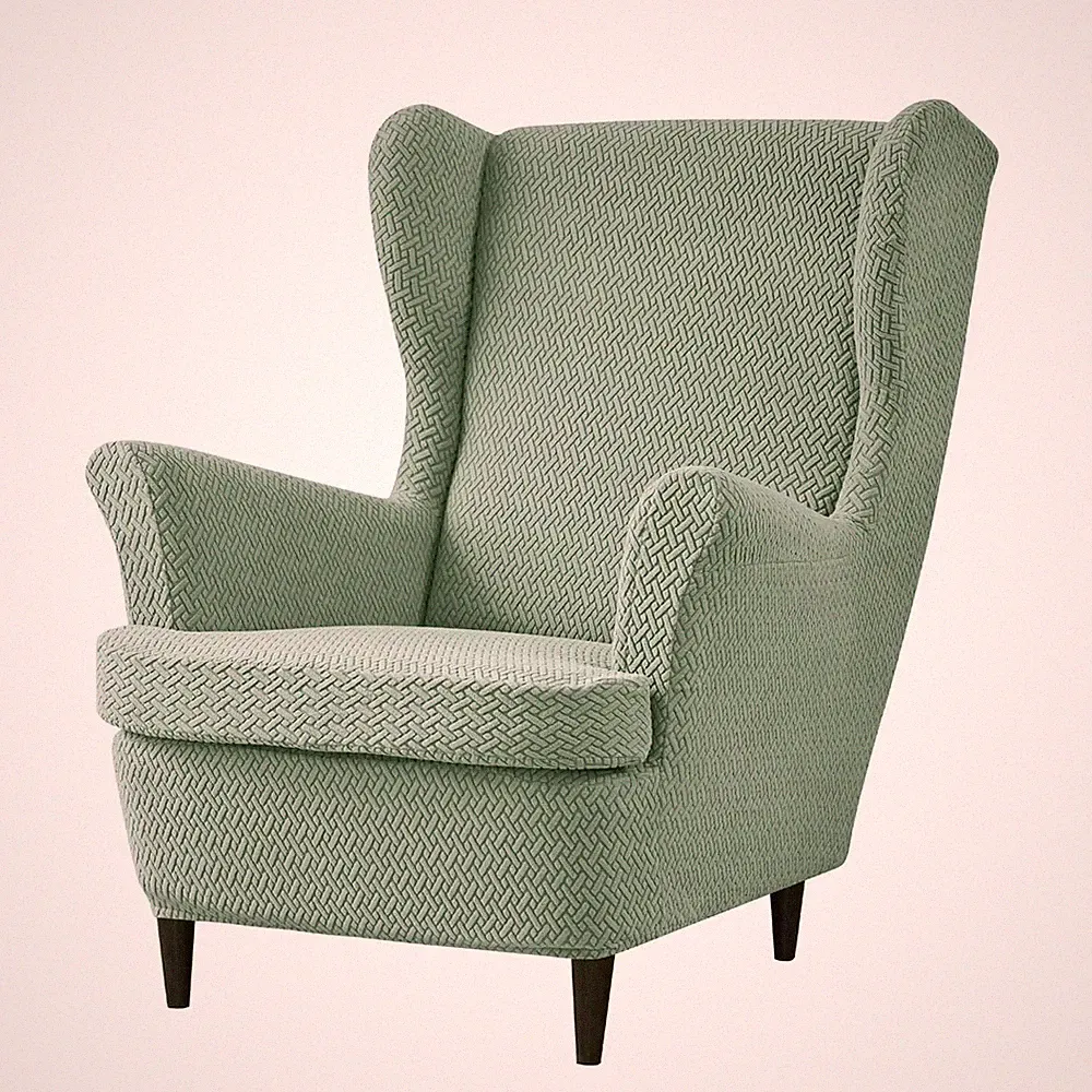 Wingback Chair Cover 2 Piece Stretch Jacquard Wing Chair Slipcovers Thick Win...
