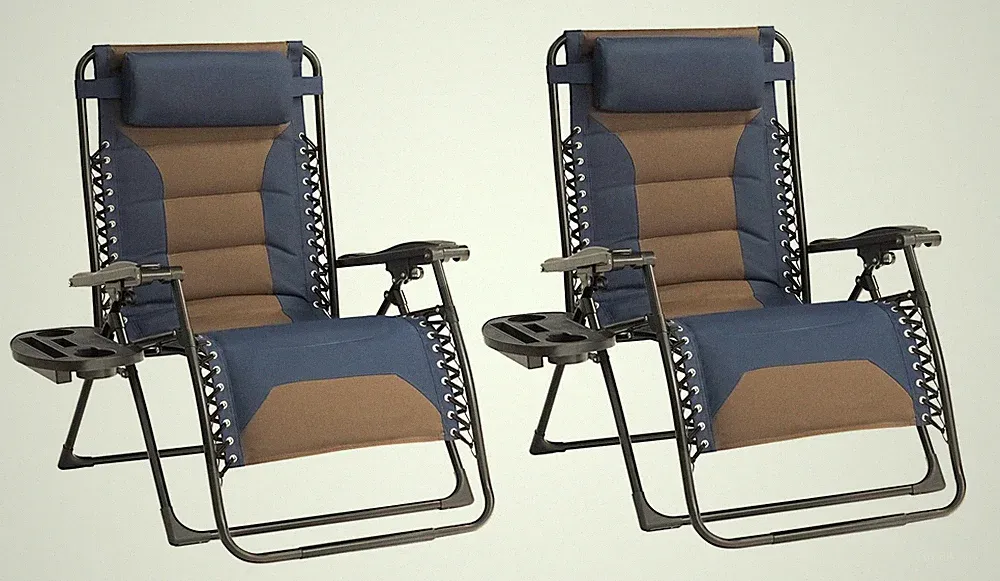 Zero Gravity Chair Set of 2 Oversized Padded Recliner with Adjustable Headres...